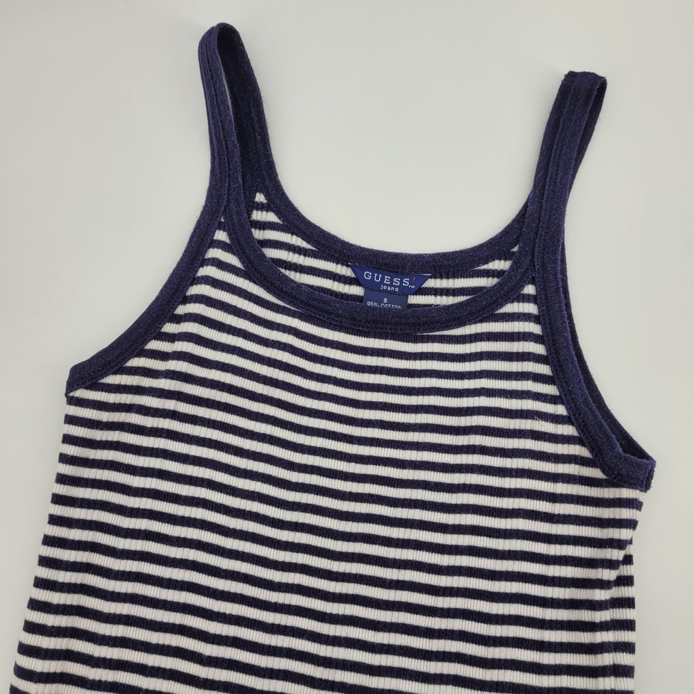 Guess Jeans Womens Small Navy Blue White Striped Ribbed Knit Y2K Tank Mini Dress - Picture 3 of 10